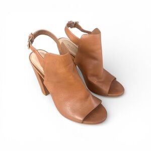 Aldo Tan Leather Block Heel Peep Toe Sandal